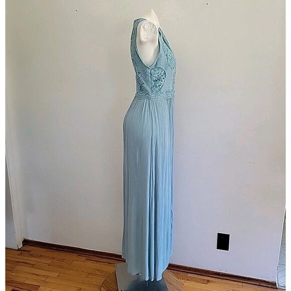 Forever 21 Button Loop Maxi Dress Seafoam Green Sleeveless Lace Cottage Prairie - Picture 3 of 10